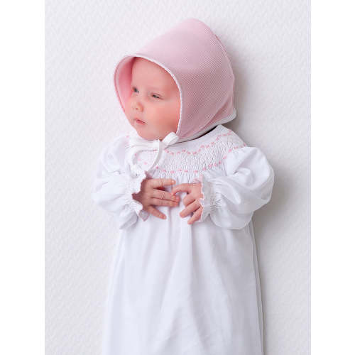 Sweetly Smocked Greeting Gown - Worth Avenue White with Palm Beach Pin