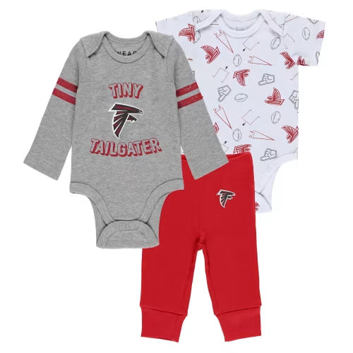 Newborn & Infant Atlanta Falcons WEAR by Erin Andrews Gray/Red/White Three-Piece Turn Me Around Bodysuits & Pant Set