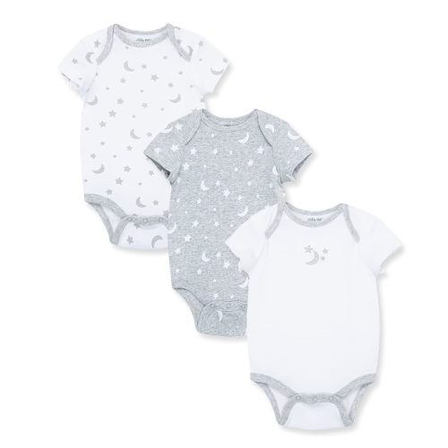 Little Me Baby Gender Neutral 3-Pack Short Sleeve Bodysuit Scratch Free 100% Cotton, Quick Snap Closures, Newborn to 9 Months