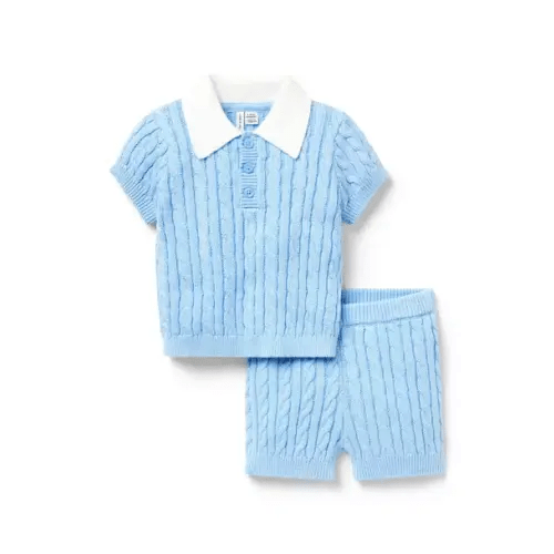 Blue Bunting Baby Cable Knit Matching Set by Janie and Jack