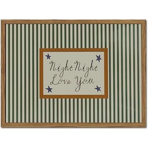 Vintage Night Night Love You Wall Art Mid Century Striped Nursery Bed Wall Decor Picture, Kids Good Old Days Poster Canvas Print Artwork for Child Bedroom Living Room12x16 inch Wood Framed