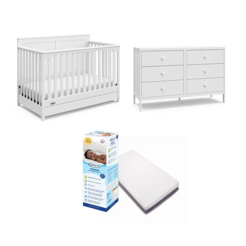 Graco Hadley 5-In-1 Convertible Crib With Drawer, Universal 6 Drawer Dresser, And Mattress Nursery Set