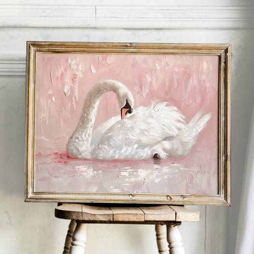 blush pink swan painting vintage Printable Wall Art Granddaughter Room Pink vintage Painting Digital print Coquette Wall Art cottagecore
