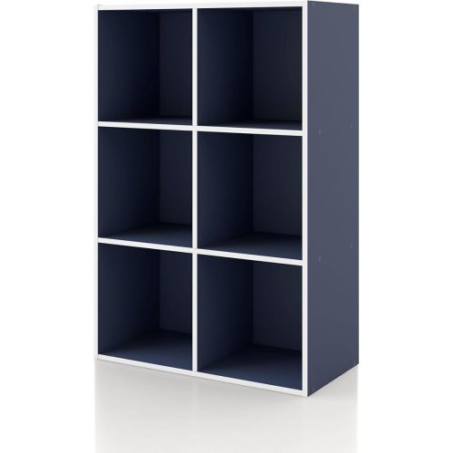 Homes: Inside + Out Apexa 6-Cube Storage Organizer Shelves, Stackable Wood Bookcase Fits Cubby Bins for Organization, Dorm Teen Room Decor & Home Office, White
