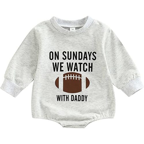 Newborn Infant Baby Boy Girl On Sundays We Watch Football with Daddy Bodysuit Funny Romper Sweatshirt - Gray - 6-12 Months