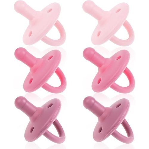 Sweet Child Pacifiers 0-18 Months, Set of 6 Ultra-Light Silicone Binkies with Collapsible Handle & 3 Air Holes for Added Safety, Best Newborn Pacifiers for Baby Boys Or Girls