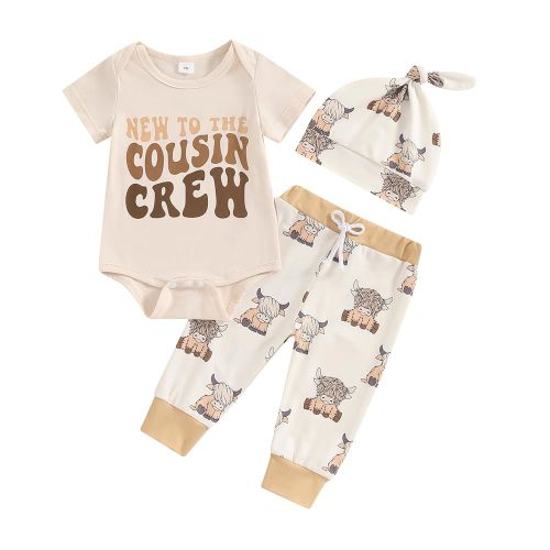 FIOMVA Newborn Baby Clothes Boy Funny Letter Short Sleeve Onesie Romper+Long Pants Set Infant Summer Outfits