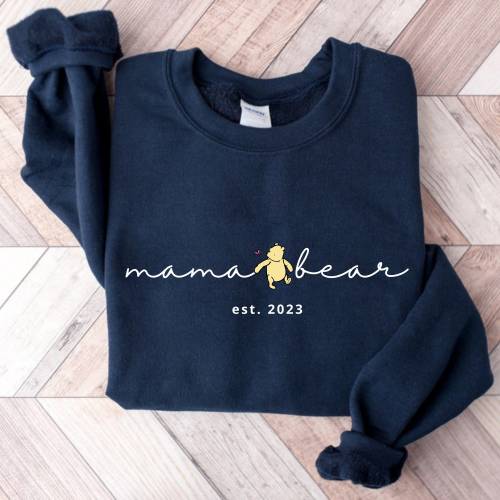 Personalized Mama Bear Winnie The Pooh Sweatshirt Mama Est Sweatshirt Gift for Mom Mothers Day Thoughtful Gifts for Mom Custom Mama Crewneck