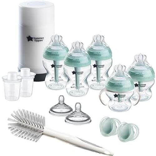 Tommee Tippee Advanced Anti-Colic Ready for Baby BPA Free 14 Piece Set, 5oz & 9oz Bottles, Slow & Medium Flow Nipples, 0-6 Month Pacifiers, Includes Travel Bottle Warmer & Removable Bottle Handles