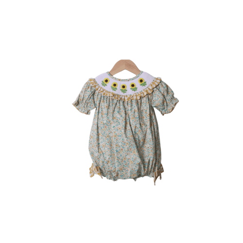 Smocked Floral Sunflower Bow Bubble