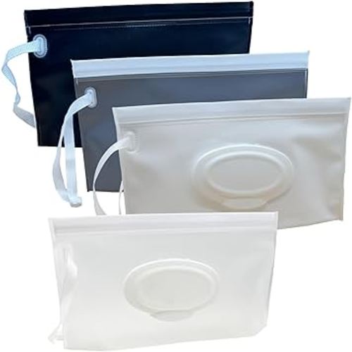 Baby Wet Wipes Pouches, 4 Pcs Baby Wet Wipes Dispensers, Travel Wet Wipes Bags Cases, Reusable Refillable Portable Wipe Carrying Pouches for Baby Adult Teenager