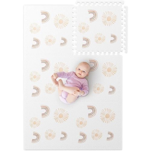 Soft Foam Mats for Floor - Perfect Baby & Kids Play Mat - Crawling and Exercise - Non-Toxic, Waterproof, and Easy to Clean - Rainbow & Sun