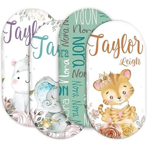 Custom Baby Bassinet Sheets - Stretchy Ultra Soft Fitted Bassinet Sheet Set 4 Pack with Personalized Name - Universal Fit for Rectangle, Oval, Hourglass Bassinet Mattress/Pad Style22