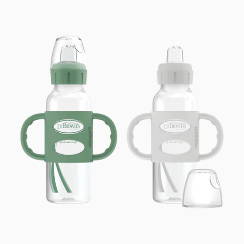 Narrow Sippy Spout Bottle with Silicone Handles - Green & Gray