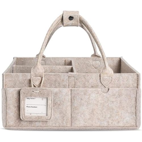 GEMII Diaper Caddy Organizer-Large Baby Caddy Organizer with Handle，Newborn Registry Essentials，Baby Shower Gift Basket for Boy or Girl(Oatmeal, Large)