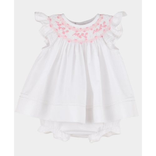 Girl's Smocked Bishop Dress W/ Bonner & Bloomers, White | Newborn