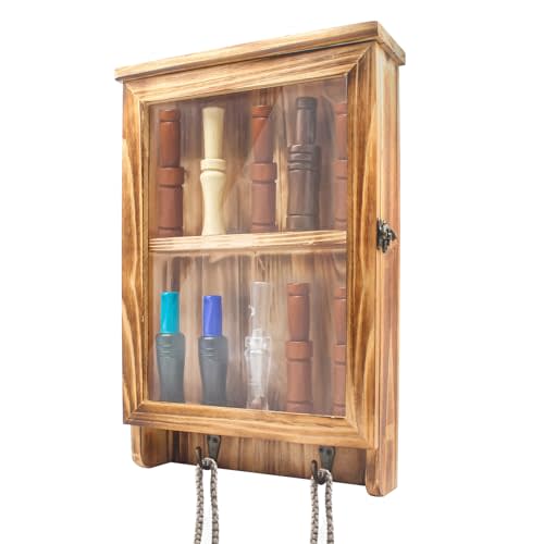 for Duck Call and Lanyard Display Rack - Storage Case for 10 Duck Calls and 2 Duck Hunting Call Lanyards, Wall Mount Visible Duck Whistle Holder Shadow Box for Home Decoration, Wooden, 15.3"x9.8"