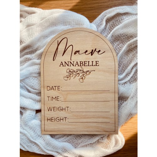 Arch Baby Stat Sign, Wooden Baby Stats Sign, Baby Welcome Sign, Boho Floral Baby Name Sign, Hospital Sign, Birth Announcement, Baby Keepsake