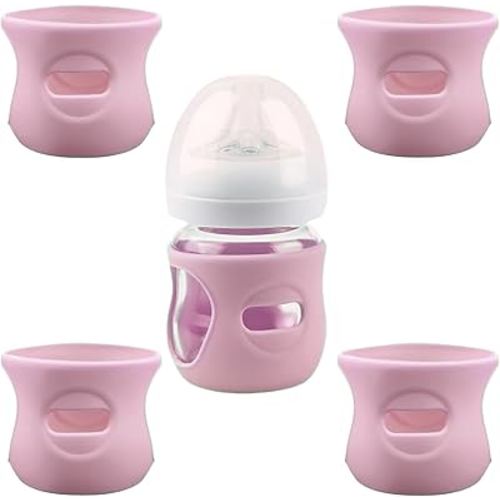 4 Pack Silicone Sleeves for Avent Natural Glass Baby Bottles, Anti Breakage Baby Bottle Holder, Compatible with Philips Avent Glass Natural Baby Bottle, BPA Free (Pink, 4 OZ)