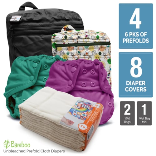 Bamboo Retro Standard - One Size Prefold Cloth Diaper Bundle - Size 2