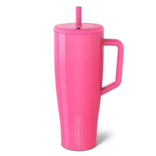 BrüMate Era 40 oz Tumbler with Handle and Straw | 100% Leakproof Insulated Tumbler with Lid and Straw | Made of Stainless Steel | Cup Holder Friendly Base | 40oz (Neon Pink)