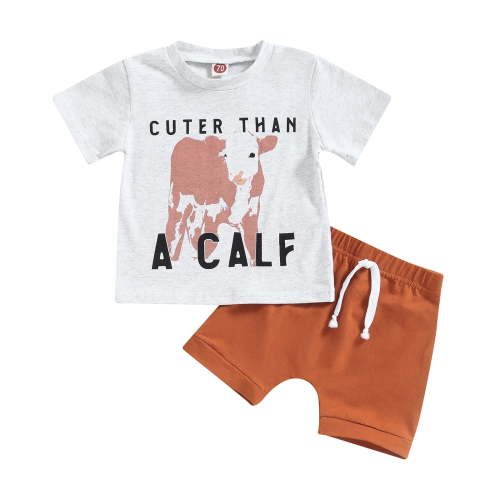 Western Baby Boy Summer Clothes Cow Print T Shirt 3M 6M 12M 24M Jogger Shorts Set Newborn Toddler Cowboy Country Outfit
