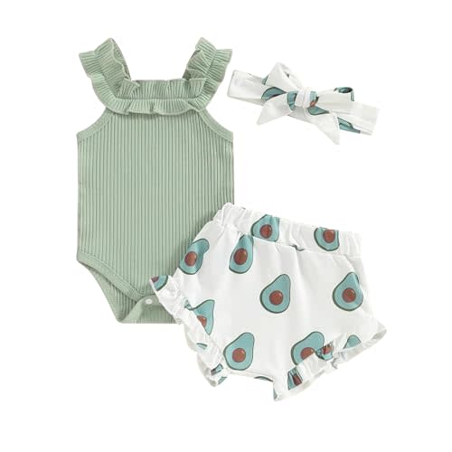 fhutpw Baby Girl Clothes Summer Cute Outfits 3 6 12 18 Months Spaghetti Strap Romper & Floarl Shorts Sets