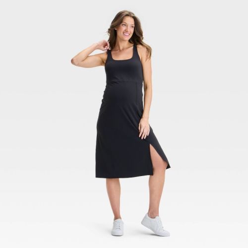Slit Active Midi Maternity Dress - Isabel Maternity by Ingrid & Isabel™ Black M: Sleeveless Scoopneck Pullover