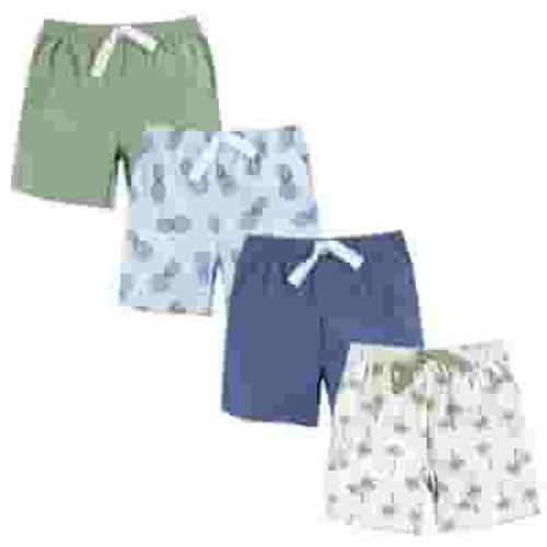 Hudson Baby Boy Shorts Bottoms 4-Pack, Palm Tree, 6-9 Months