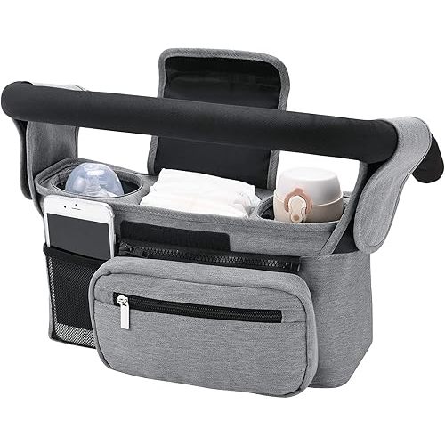 Momcozy Universal Stroller Organizer with Insulated Cup Holder Detachable Phone Bag & Shoulder Strap, Fits for Stroller Like Uppababy, Baby Jogger, Britax, BOB, Umbrella and Pet Stroller