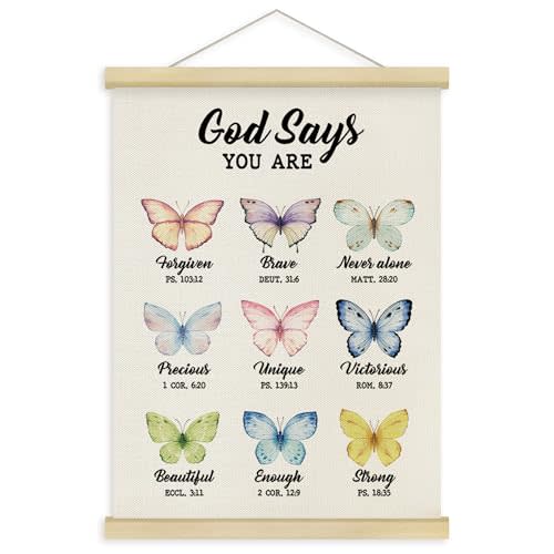 Fewgb Butterfly Christian Inspirational Wall Art Decor for Teen Girls Dorm Kids Room Bedroom Office, Bible Verse Hanging Poster Framed with Hanger, God Says You Are Picture Prints 12x16