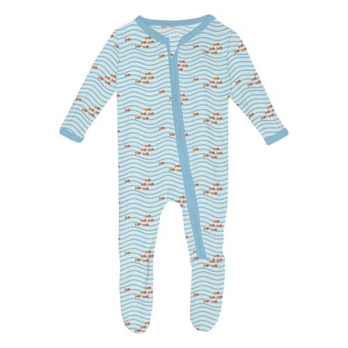 Print Footie with 2 Way Zipper in Fresh Air Little Fishy