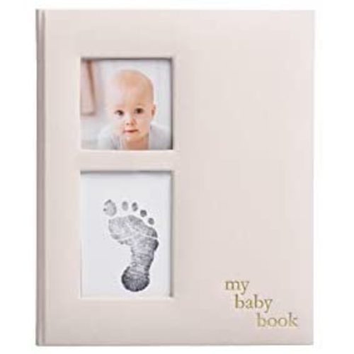 Pearhead Linen Baby Memory Book and Clean-Touch Ink Pad, Gender Neutral Baby Accessory, Baby Milestones Photo Album, Ivory