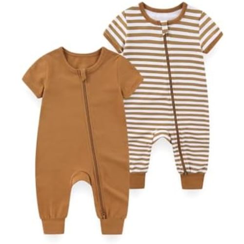Zipper 2 Pack Short Sleeve Baby One-Piece Rompers Unisex Casual New Born Clothes Infant Outfit