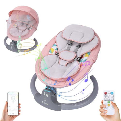 Baby Swing, HDJ Baby Swing for Infants, Portable Electric Baby Rocker with 5 Sway Speed, 10 Lullabies, APP Remote and Touch Screen Control, Bluetooth Music, Pink