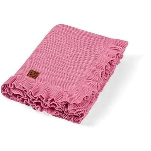 Ruffle Knit Blanket for Baby - 100% Luxury Soft Cotton Knit Warm Cozy Cuddle Stroller Crib Blanket for Newborns, Infants, & Toddlers (Rose Pink)