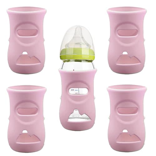 4 Pack Silicone Sleeves for Avent Natural Glass Baby Bottles, Anti Breakage Baby Bottle Holder, Compatible with Philips Avent Glass Natural Baby Bottle, BPA Free (Pink, 8 OZ)