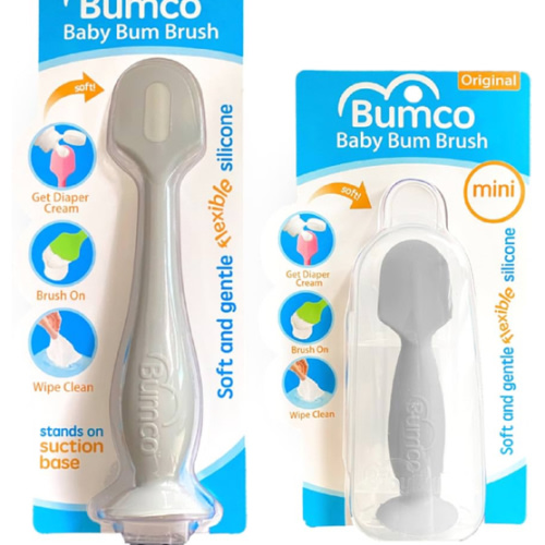 Bumco Baby Bum Brush + Mini Baby Diaper Cream Spatula with Case - BPA-Free Silicone Diaper Spatula, Mom-Invented Butt Paste Applicator (Gray & Gray)