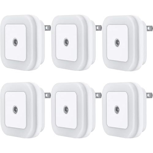 Uigos LED Night Light Lamp with Smart Sensor Dusk to Dawn Sensor, Daylight White, 0.5W Plug-in, 6-Pack