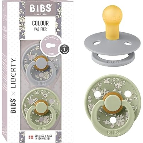 BIBS Liberty Pacifier | 2 Colour Natural Rubber Latex Soothers | BPA Free Dummy Pacifier | Round Nipple | Designed & Made in Denmark | Capel Sage