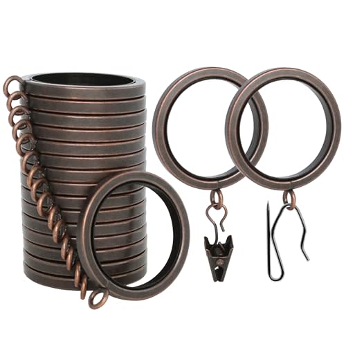 BlastHome® Luxury Smooth Glide Curtain Rings, 18 Pack, Oil Rubbed Bronze | 1 1/2" Inside Diameter, Nylon Inserts for Quiet Smooth Glide, Designer Premium Metal Rings, Removable Clips & Pin Hooks