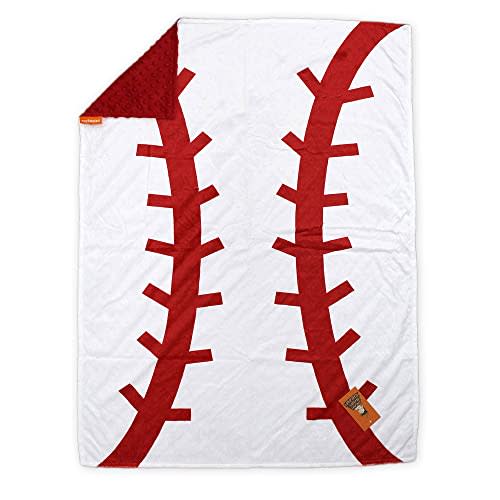 Dear Baby Gear Sports Deluxe Baby Blanket - Double Layer Minky, Milestone & Newborn Gifts, Baby Blanket for Girls - Baseball Print, Red Dotted Minky - 40" x 30"