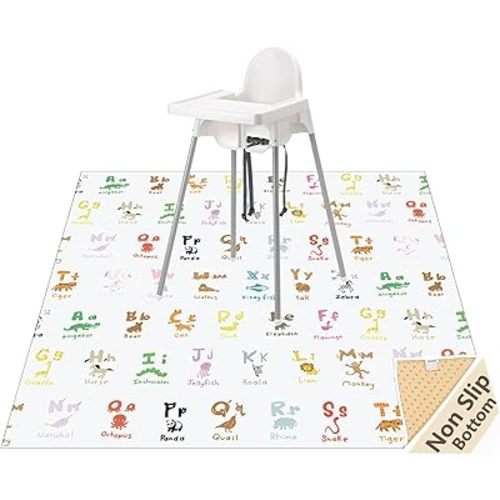 WOMUMON 51" Splat Mat for Under High Chair/Arts/Crafts, Baby Washable Spill Mat Waterproof Anti-Slip Floor Splash Mat, Portable Play Mat and Table Cloth