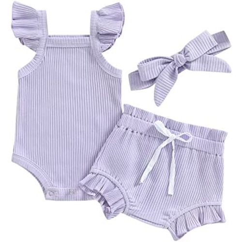Murnouche Newborn Baby Girl Summer Clothes Sleeveless Floral Top Ribbed Shorts Boho Outfit Set