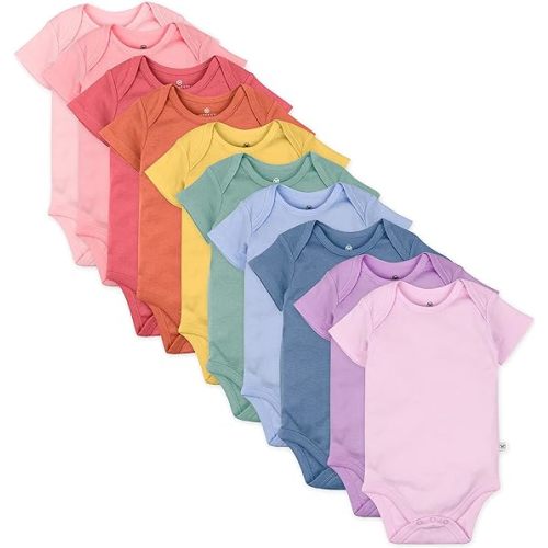 HonestBaby unisex-baby 10-pack Short Sleeve Bodysuits One-piece 100% Organic Cotton for Infant Baby Boys, Girls