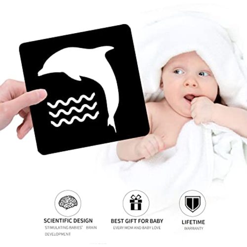 MINTLIFE Black White Flash Cards for Babies 20 Cards 40 Pages 8.4'' x 8.4'' High Contrast Newborn Baby Toys