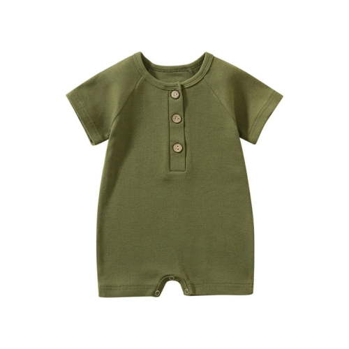 AherBiu Baby Girls Boys Rompers Short Sleeve Newborn Infant Ribbed Button Crewneck Summer Short Jumpsuits Overalls