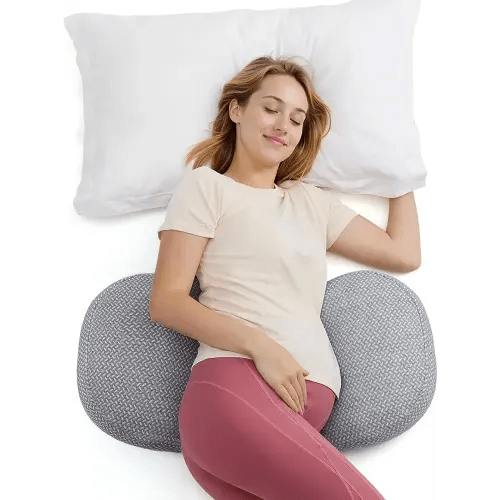 Momcozy Portable Pregnancy Pillow – W Shaped Maternity Support for Side Sleepers, Adjustable Travel Wedge Pillow for Back, Belly, and Hip Relief, Ideal for Pregnant Women, Deep Grey