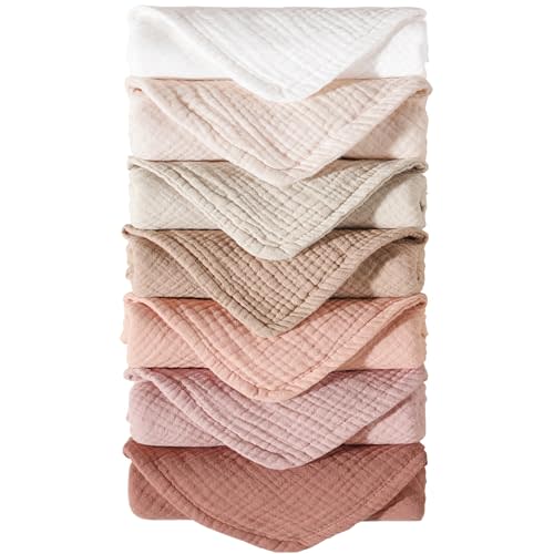Konssy Muslin Baby Burp Cloths Sets for Unisex- 7 Pack Soft 100% Cotton Burping Clothes for Newborn,Baby Girls and Boys