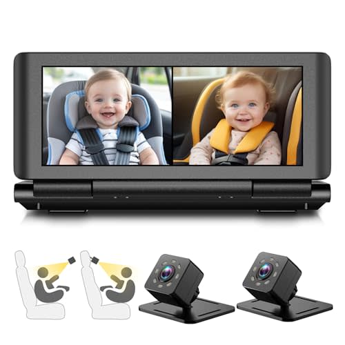 Baby Car Camera for 2 Kids, 6.86" 1080P HD Split Screen Baby Monitor with Dual Backseat Cameras and IR Night Vision, Crystal Clear Wide View Baby Car Mirror for Rear Seat Safety (Not USB)